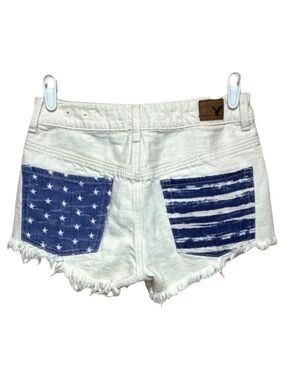 American Eagle White Denim Flag Shorts Frayed Hem Size 2 Coastal Resort Chic